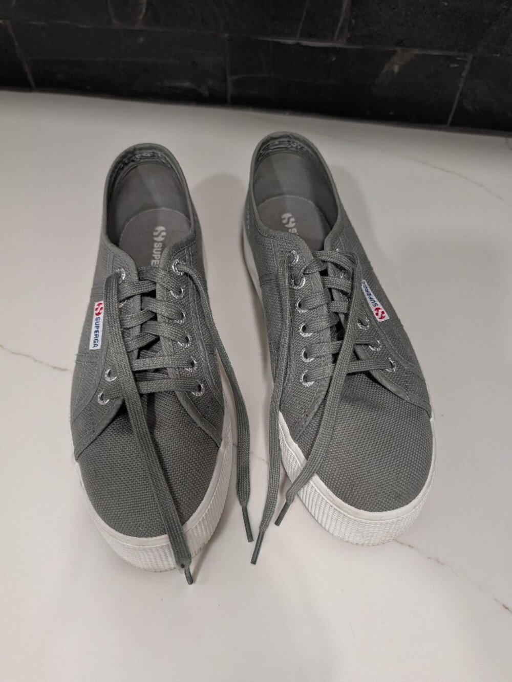 Womens Superga Platform Canvas Sneakers in Gray